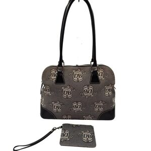 Dooney & Bourke Monogram Canvas Leather Trim Dome Satchel With Matching Wristlet